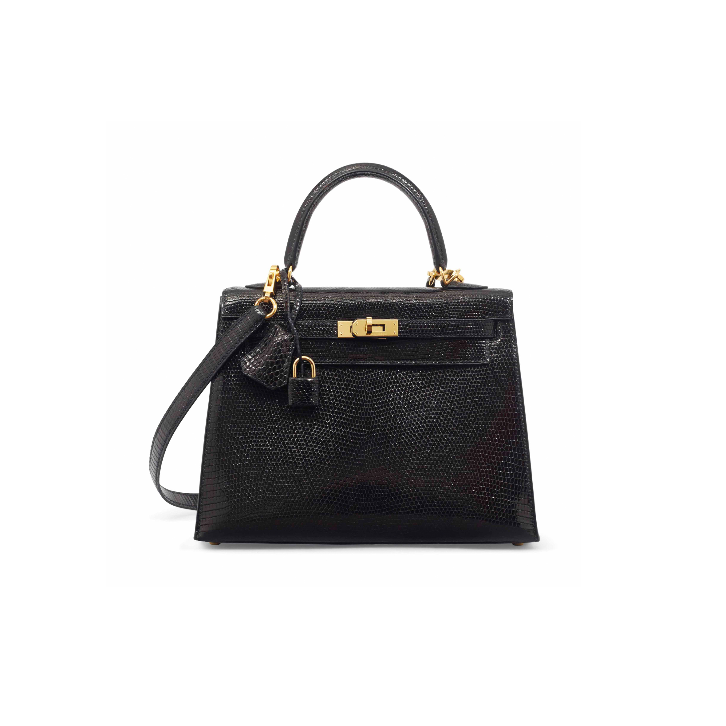 H**mes master kelly 25 black lizard leather gold buckle (25*17*7cm)